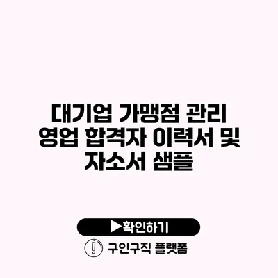 대기업 가맹점 관리 영업 합격자 이력서 및 자소서 샘플