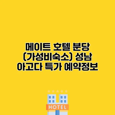 메이트 호텔 분당 (가성비숙소) 성남 아고다 특가 예약정보